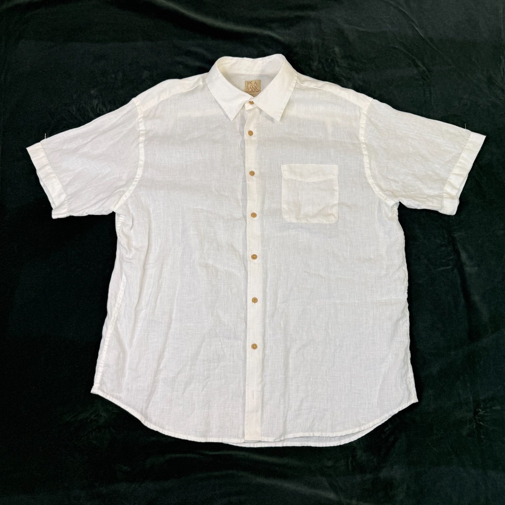 Jos. A. Bank Mens White 100% Linen Short Sleeve Button Down Shirt Size XL